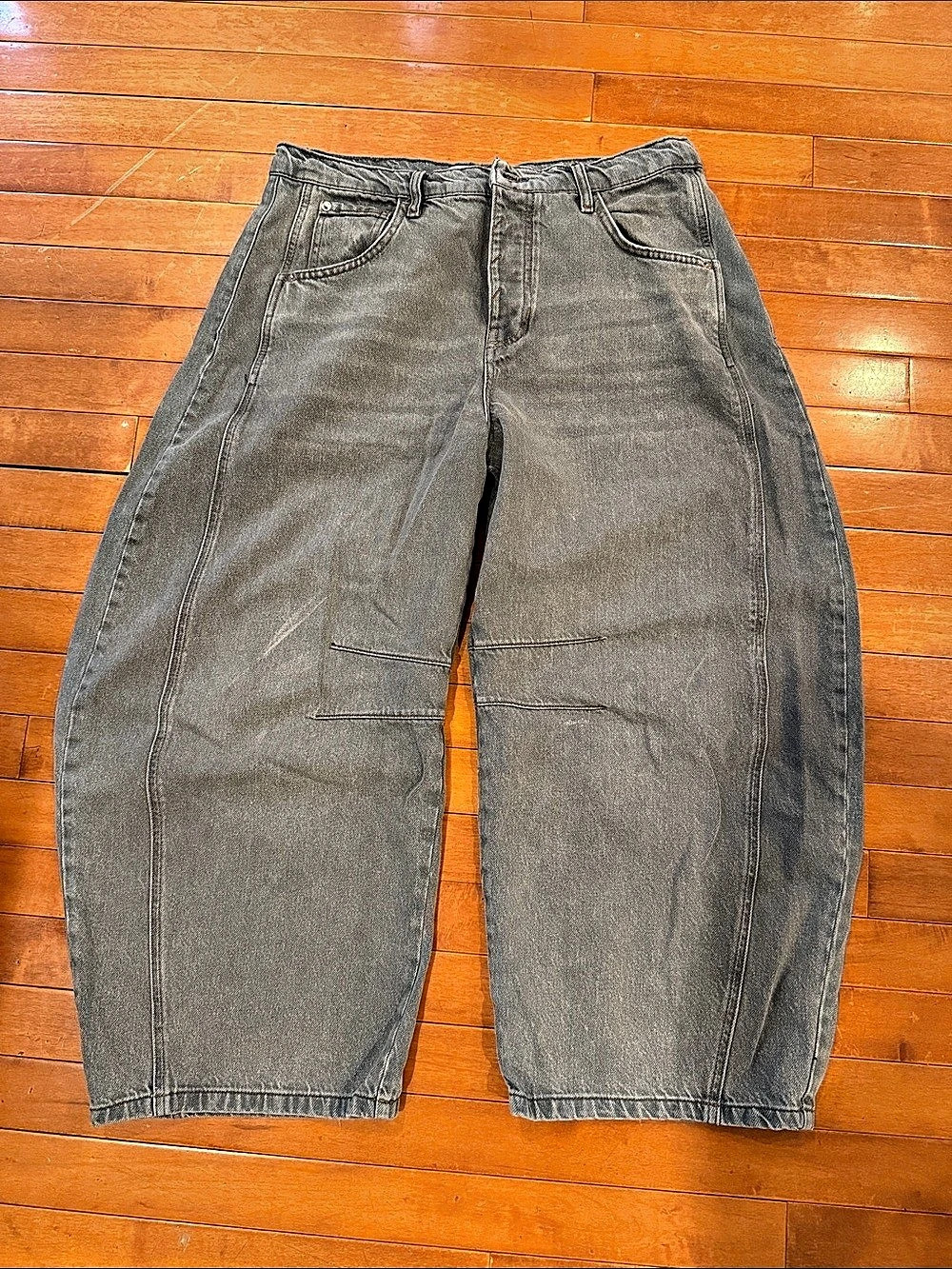 Free People We The Free Good Luck Mid-Rise Barrel Jeans Gray